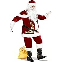 Ulikey Costume Pere Noel Homme, Costume De Saint Nicolas Deguisement Pere Noel Adulte Tenue Pere Noel Homme Set Avec Ensemble Complet Accessoires De Père Noël Pour Noël, Carnaval (2XL