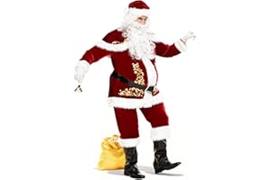 Ulikey Costume Pere Noel Homme, 15 Pièces Deguisement Pere Noel Adulte Tenue Pere Noel Homme Set avec Ensemble Complet Accessoires de Père Noël pour Noël, Carnaval