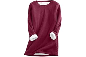 Mrat Ladies Winter Warm Sweatshirt Thick Fleece Velvet Underwear Pullover Tops Round Neck Sherpa Fleece Lined Long Sleeve Jumper Soft Touch Solid Color Sweatshirts