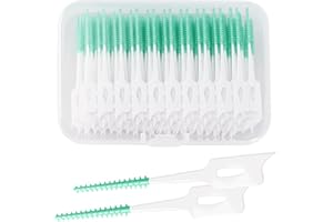 KMKANPO 100 Piezas cepillos interdentales,Silicona cepillo interdental con Caja,cepillo interdental ultrafino,Reutilizable palillos interdentales,para la Limpieza Dental(Verde)