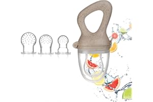 Magaluga Fruchtsauger Baby Set mit 3 Sauger in verschiedenen Größen - für Babys ab 4 Monate Zahnungshilfe Beikost Baby Fruchtschnuller BPA frei (Light Grau)