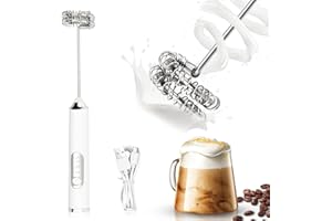 TONJIN Electric Milk Frother Handheld White USB Rechargeable Drink Mixer, Detachable Milk Frother 3 Speeds Adjustable Foam Maker for Coffee, Lattes, Matcha, Hot Chocolate