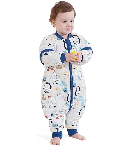 WYTbaby Baby Schlafsack Mit Füßen Winter 3,5 Tog – 100% Baumwolle, Abnehmbare Ärmel, Zwei-Wege-Reißverschluss