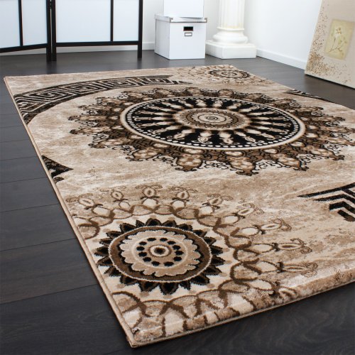 Teppich Klassisch Gemustert Kreis Ornamente in Braun Beige Schwarz Meliert, Grösse:160×230 cm - 2