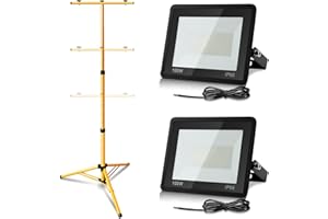 ‎CECAYLIE Cecaylie LED Baustrahler mit Stativ, 2x 100W Arbeitsleuchte 8500LM 3000K Warmweiß LED Fluter Floodlight inkl. 1M Kabel, IP66 Wasserdicht Flutlichtstrahler Scheinwerfer Bauscheinwerfer, kein Stecker