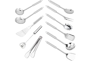 TENTA KITCHEN 11PCS Stainless Steel Cooking Utensil set Kitchen Utensil set Cookware set Cooking Tools & Gadgets Backing Tools Stainless Steel set with Spatula Whisk Spaghetti Server Ladle