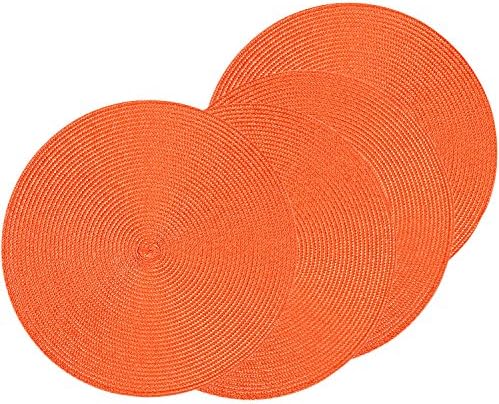 FitLit Veranda Round Woven Spiral Placemats, Set of 4, 38cm(15 in), Orange