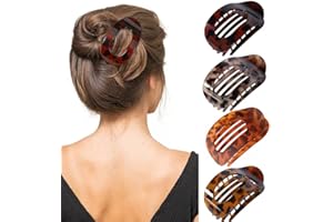 ZSPERKLA Flache Haarspangen für Damen, französisches Design, Haarklammern für dünnes, dickes Haar, starker Halt, rutschfest, flache runde Haarspangen, Leopardenmuster, 4 Stück