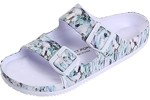 VICT POPU Pantoletten Damen mit Fussbett Sandalen Flach Rutschfest Sommer Badelatschen Lässig EVA Slides Erwachsene Schlappen