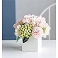 Tazweeq Ceramic Vase and Artificial Hydrangea Flower Arrangement, Home Decor Artificial Flower (Pink)