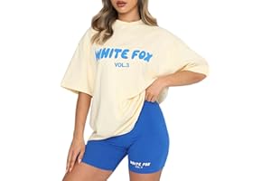 YUEXIRUI Oversized T Shirts for Women White Fox Printed Summer Tops Short Sleeve Crewneck T Shirts Plus Size 2024 Trendy Tunic Top Loose Casual Tee Shirt Blouses (without Shorts)