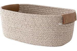 AiheArron Storage Basket, Storage Baskets for Shelves Organizer,Cotton Rope Baskets for Storage,Woven Basket for Handles,Towel Baskets for Bathroom(Light Brown,L)