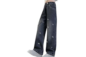 XINYUNZU Baggy Jeans Mädchen Weites Bein Jeanshose mit Gummizug Wide Leg Outdoorhose Breite Hose High Waist Freizeithose Pants Girls Mode Hosen für Kinder 5-13 Jahre Frühling Sommer