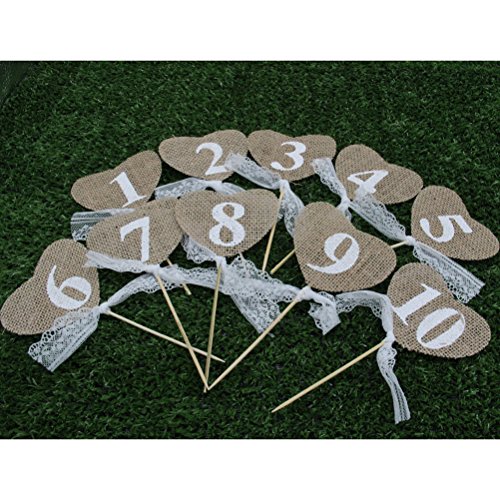 ULTNICE Hochzeit Tischnummern 1-10 Herz Form Banner Dekor mit Stick - 2