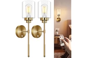 slochi Battery Operated Wall Sconce Set of 2, Wireless 5200mAh Rechargeable Wall Lights with Remote, Dimmable Wireless Wall Sconces for Bedroom, Living Room, and Hallway (Gold)