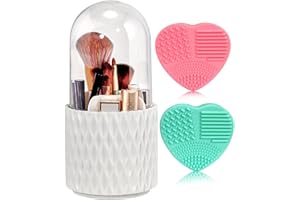 Lostwry Porta Brochas Maquillaje, Organizador de Brochas de Maquillaje Giratorio de 360° con Tapa Organizador de Cosméticos Giratorio para Maquillaje Pincel, Lápiz Labial