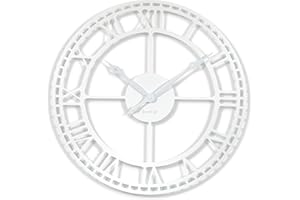 FLEXISTYLE Zegar ścienny duży vintage retro XXL 80 cm średnica metal industrialny czarny biały złoty (biały)