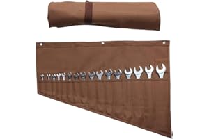 GiantGo Heavy Duty Waxed Canvas Tool Roll Bag with 16 Pockets, Multi-Purpose Tool Organizer for Plumbing, DIY, Spanners & Chisels, Durable Tool Wrap Wallet for Men & Dad, Brown