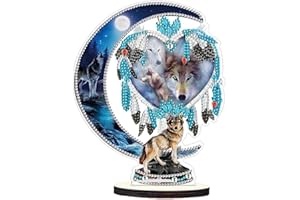 Starnearby DIY Diamond Painting Traumfänger, Diamantmalerei Wolf, Speziell geformten Diamant Malerei Dreamcatcher Wolf Kunst Set für Anfänger Zuhause Deko(D)