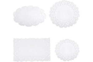 KARJIAJA 60PCS Lace Paper Doilies - Assorted White Rectangular, Oval, and Round Decorative Doilies for Wedding, Party, Cakes, Craft, Table Plates, and Saucers