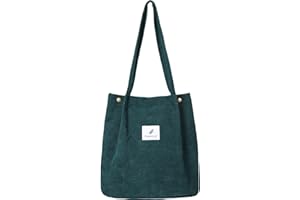 WantGor Corduroy Totes Bag Women's Shoulder Handbags Big Capacity Shopping Bag (Dark Green)