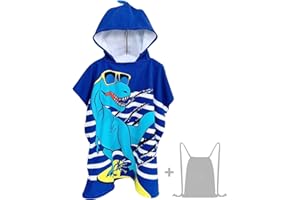 JORAKI Ręcznik kąpielowy z kapturem dla dzieci, ponczo dla dzieci, ręcznik kąpielowy z mikrofibry, ultramiękki i bardzo duży szlafrok dla dziewcząt, chłopców, dzieci w wieku 6-14 lat, niebieski wzór