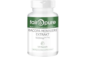Fair & Pure® - Estratto di Bacopa Monnieri 1500 mg al giorno - Polvere di Brahmi in capsule - 20% Baccosidi - Vegano - 120 Capsule