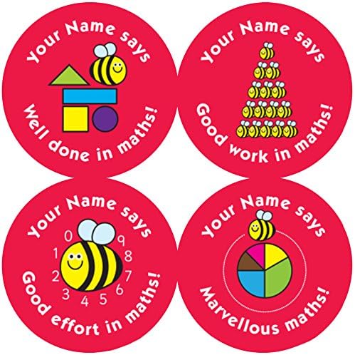37mm personalised Maths reward stickers - '*Your Name* says' with mixed images and captions - 4 sheets, 140 stickers (please read info about leaving your name).