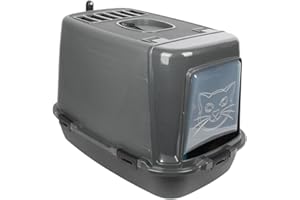 JOLIE MAX Cat Hooded Litter Tray - Covered Cat Litter Box with Flap Door, Carbon Filter, and Easy Cleaning - Hygienic and Portable Enclosed Pet Toilet. (Black & Anthracite)