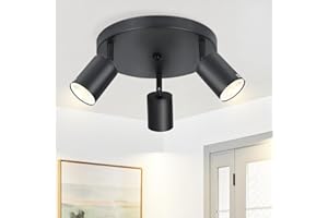 ‎ZMH ZMH LED Deckenleuchte Schwarz Deckenstrahler - Deckenlampe 3 Flammig Rund Deckenspots GU10 Strahler Metall Küchenlampe Schwenkbar 350° Spotleuchte für Wohnzimmer Schlafzimmer Küche Flur - Ohne Birne