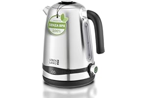 LEBENLANG Bollitore acqua elettrico acciaio inossidabile - 1,7 Litri & 2200W bollitore elettrico temperatura regolabile | silenzioso e con display | Bollitore Elettrico | Retro senza plastica