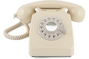 GPO 746 Rotary 1970s-Style Retro Landline Telephone, Classic Telephone with Ringer On/Off Switch, Curly Cord, Authentic Bell Ring for Home, Hotels- Ivory