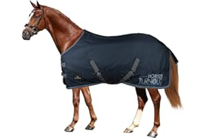 Horses, Couverture d’écurie pour Cheval Turnout 400 g, Imperméable, Résistante, Rembourrée, avec Sangles Croisées, Bleu, 120 cm