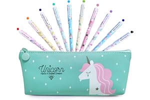 BIQIQI Unicornio Estuche Papelería Set Lápices Bolígrafos de Unicornio Escolar Kawaii Boligrafos Gel 10 Colores para el Colegio y La Oficina Regalo de Cumpleaños Niña 4 5 6 7 8 9 10 Años