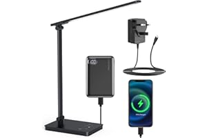 HIYAA Desk Lamp Eye-Caring LED Table Lamp Dimmable Bedside Lamp with 2 USB Charging Ports and 10 Brightness Levels x 5 Colour Modes Touch Control Daylight Lamp for Office, Bedside, Reading- Auto Timer