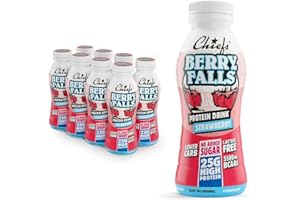 Boisson protéinée - Chiefs Milkshake Fraise - Sans sucre ajouté et sans lactose - Riche en protéines avec 25 g de protéine - Bouteilles de 8 x 330 ml - Délicieux goût crémeux