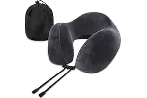 Cloudgree Travel Pillow, Best Memory Foam Neck Pillow Airplane Pillow with Storage Bag Traveling Pillow for Sleeping Rest on Airplane, Car, Train and at Office and Home Use (Dark Grey)