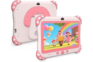 Ascrecem Kids Tablets 7 inch Android Tablet for Kids with WiFi Dual Camera Educational Games Parental Control 32GB Children's Tablet with Kids Software Pre-Installed Kid-Proof age 3 to 14 Years (Pink)