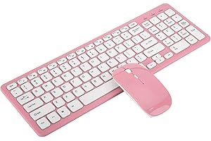 BROLEO Ratón Inalámbrico, Combinación de Ratón y Teclado, Teclado Inalámbrico con Receptor Micro USB de 4 Teclas, para Trabajadores de Oficina (Traje Rosa inalámbrico)