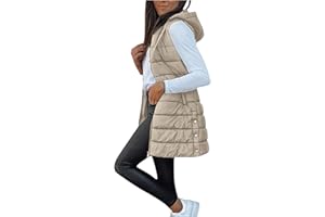 YBEBEWE Gilet for Women UK Puffer Jackets Longline Warm Gilets Lightweight Cozy Padded Jacket Hoodies Casual Comfy Packable Zipper Waistcoat Transitional Quilted Coats Lined for Autumn Winter