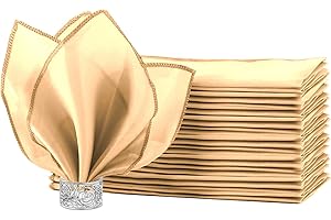 HEMEIREN 12Packs Cloth Napkins, Champagne Gold Satin Cloth Napkins, 20 * 20inch, Reusable Table Napkins for Wedding,Celebrations,Restaurant,Banquet