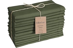 CottonCove Hemstitch Cloth Dinner Napkins Cotton Set of 12 - Soft Durable Washable - Ideal for Farmhouse Parties Wedding Christmas Easter - Perfect Everyday Use Table Cloth Napkins 46x46 cm Green