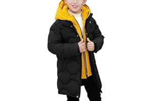 Maeau Kids Boys Padded Hooded Coat Long Sleeve Winter Warm Parka Jacket Mid Length Quilted Coat Windproof Puffer Down Outwear