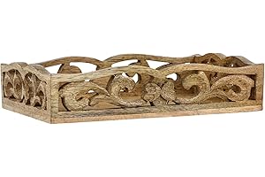 Marrakesch Boho dekoracyjna prostokątna drewniana taca do serwowania, 25 x 15 cm, brązowe drewno, 100% drewno, idealna do kuchni, salonu, dekoracji sypialni i śniadania w łóżku