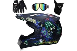 GENERIC Helm Professioneller Motocross Helm Kinder Erwachsene Motocross Dirt Bike Offroad Motorradhelm mit Schutzbrille Handschuhe Gesichtsbedeckung