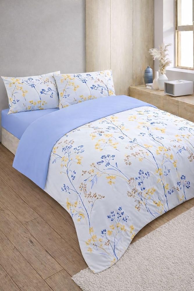 Formeya Florina Tek Kişilik Desenli Lastikli Çarşaflı Nevresim Takımı (Mavi-Sarı)