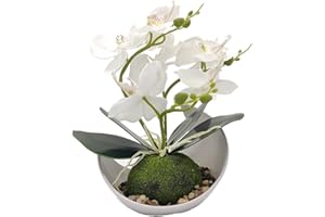 Aisamco Flores de orquídeas Artificiales con Maceta Blanca Flores de Phalaenopsis Falsas de plástico con Maceta Flor Artificial para la decoración de la Oficina de la Boda en el hogar