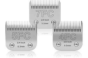 YAZIYIR Lames de toilettage pour chiens amovibles en acier inoxydable, taille 7FC/5FC/4FC, compatibles avec Andis, Oster A5, Heiniger, Moser Max 50 Wahl Série KM10, 3 pièces