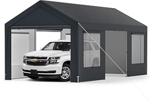 GYMAX Garagenzelt 5,95 x 3 m, extra großes Carport mit 8 abnehmbaren Seitenwänden & PE-Abdeckung, Unterstand Lagerzelt, Weidezelt für Auto, LKW & Boote