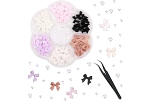 PEUTIER Kokardki do Paznokci, 6 Kolorów 3D Kokardki z Kamieniem Perlowym Zawieszki do Paznokci z Czarna Pinceta Ozdoby do Paznokci do Paznokci DIY Craft Design